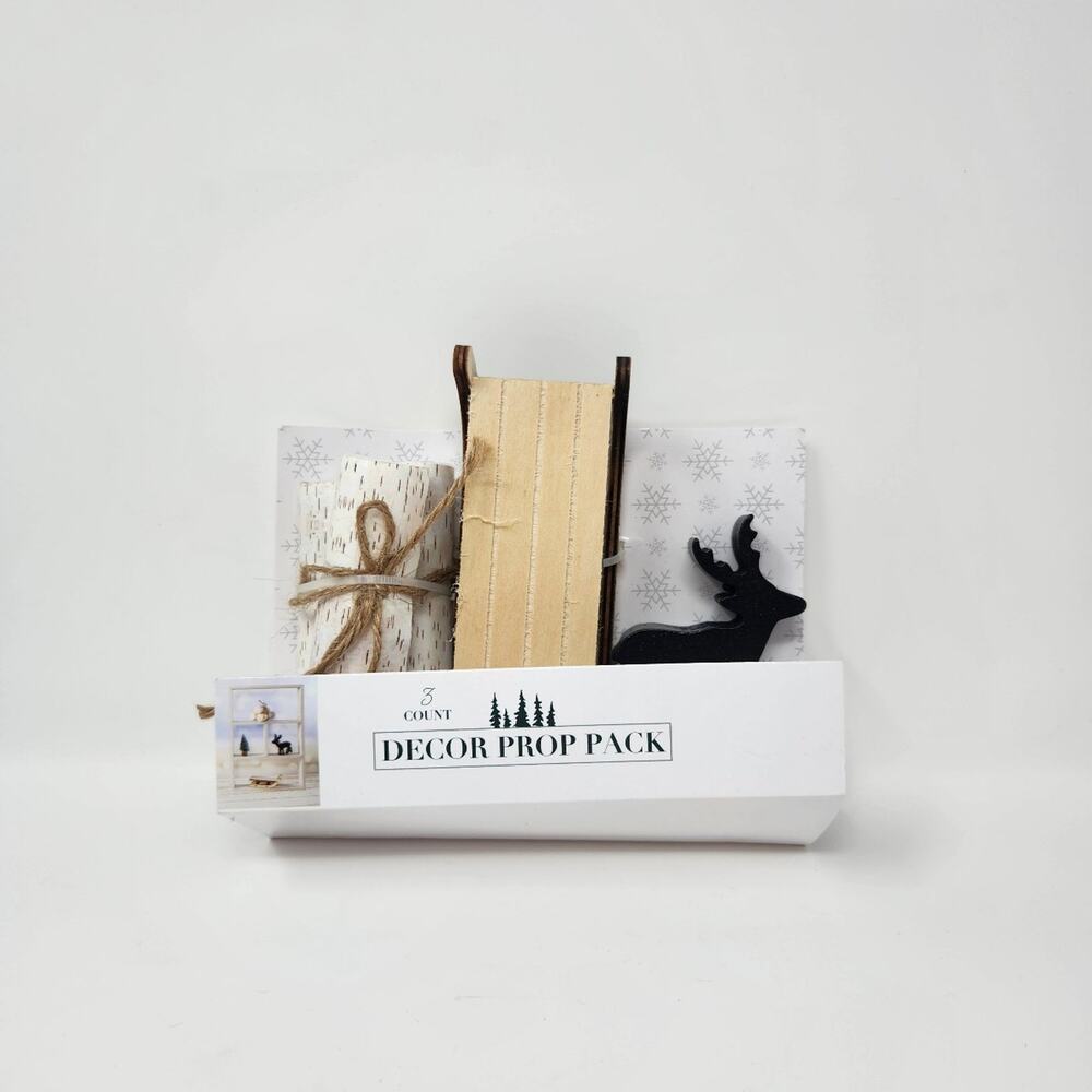 Birch Log, Winter Sled & Deer Decor Prop Pack